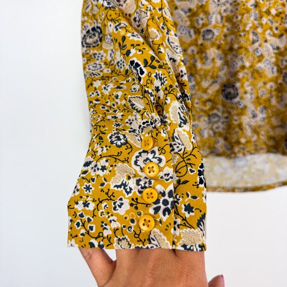 Ann Taylor Yellow Floral VNeck Blouse Top Stretchy Polyester - Size M - Picture 5 of 10